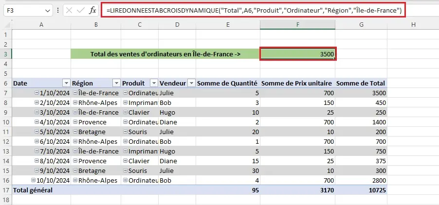 utiliser LIREDONNEESTABCROISDYNAMIQUE sur Excel figure 2